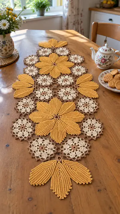 Sunburst Floral Table Runner Pattern step 1 - construction progress