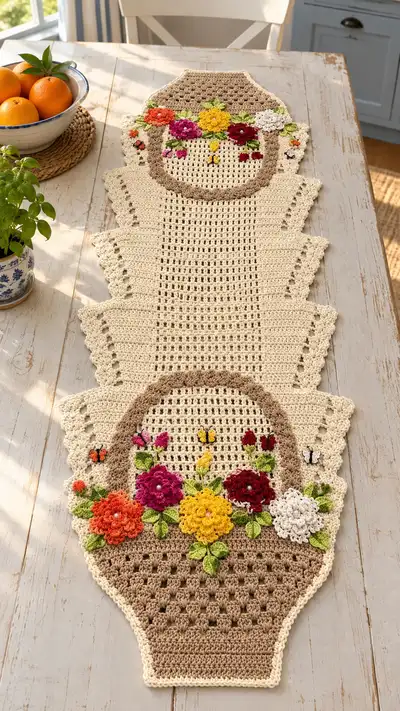 Floral Basket Table Runner Pattern step 1 - construction progress