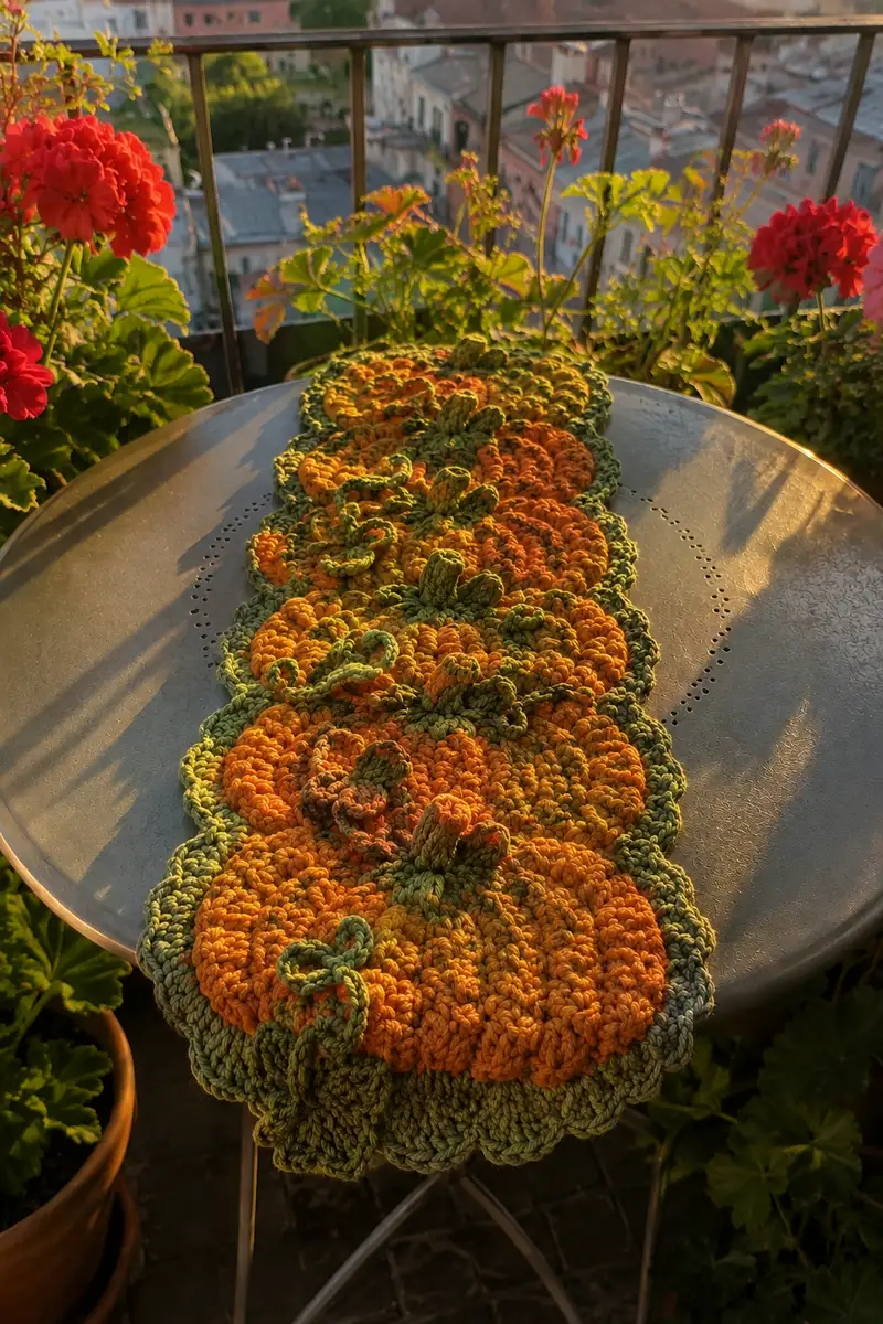 Chunky Bobble Pumpkin Table Runner Pattern crochet pattern - detailed view of completed project