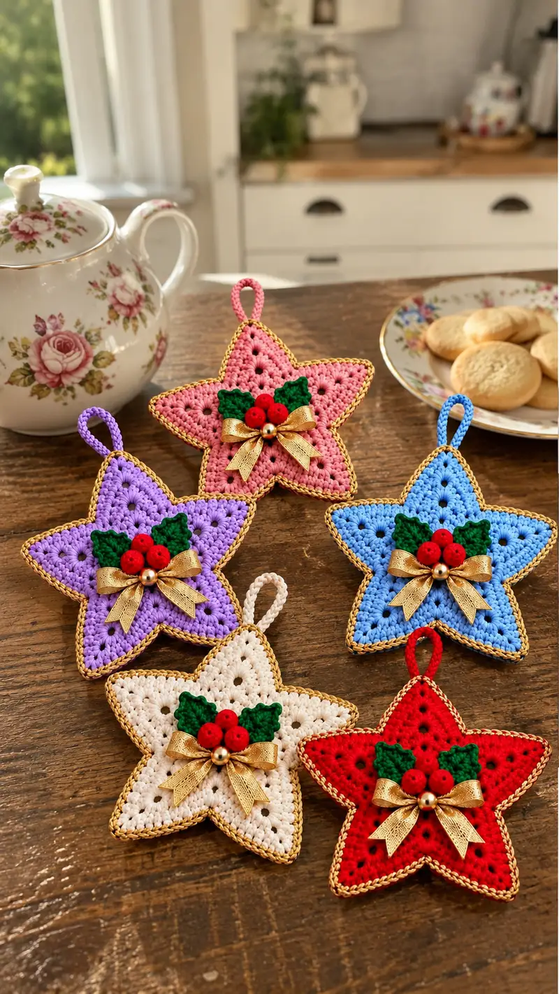 Festive Star Ornament Pattern crochet pattern - detailed view of completed project
