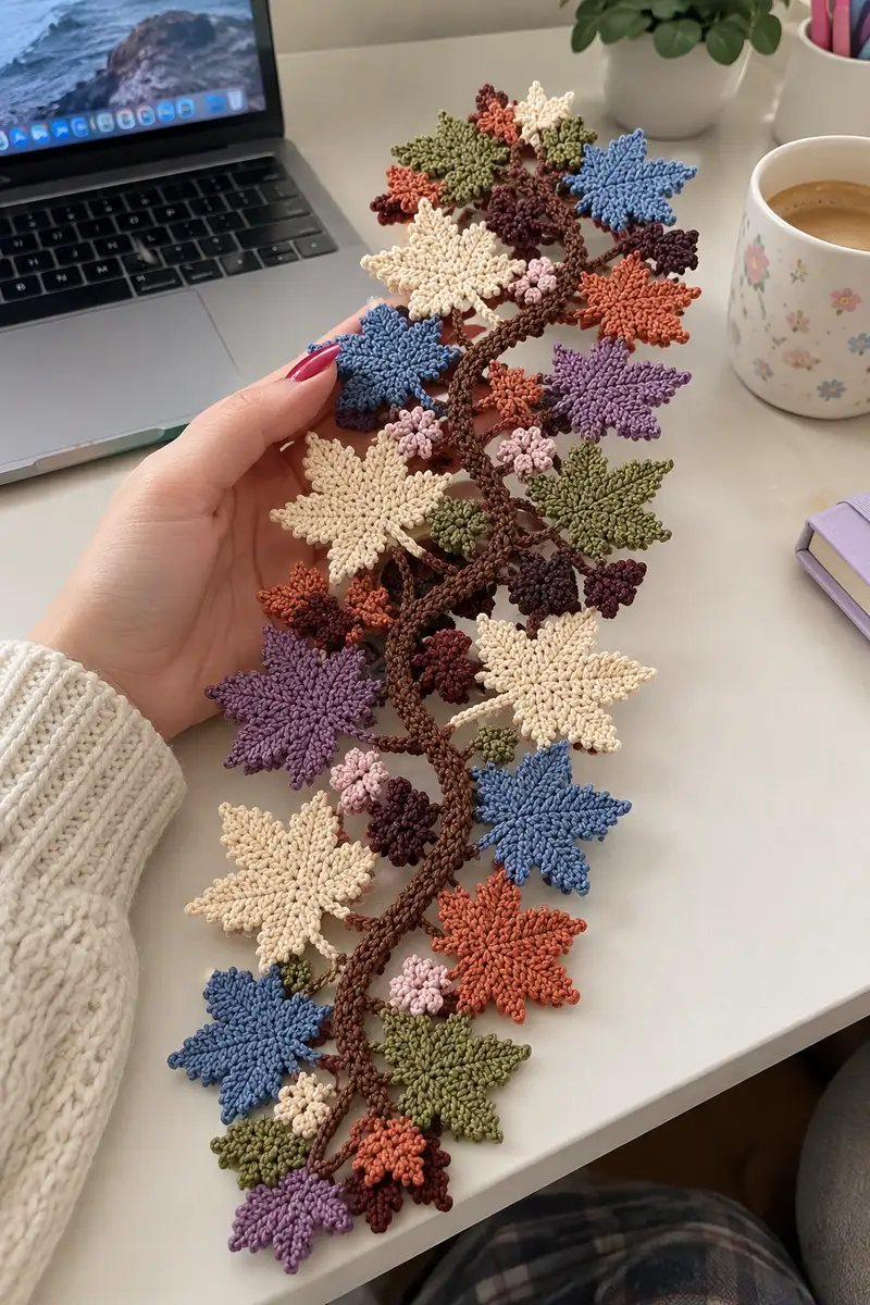 Autumn Maple Leaf Garland Pattern crochet pattern - detailed view of completed project