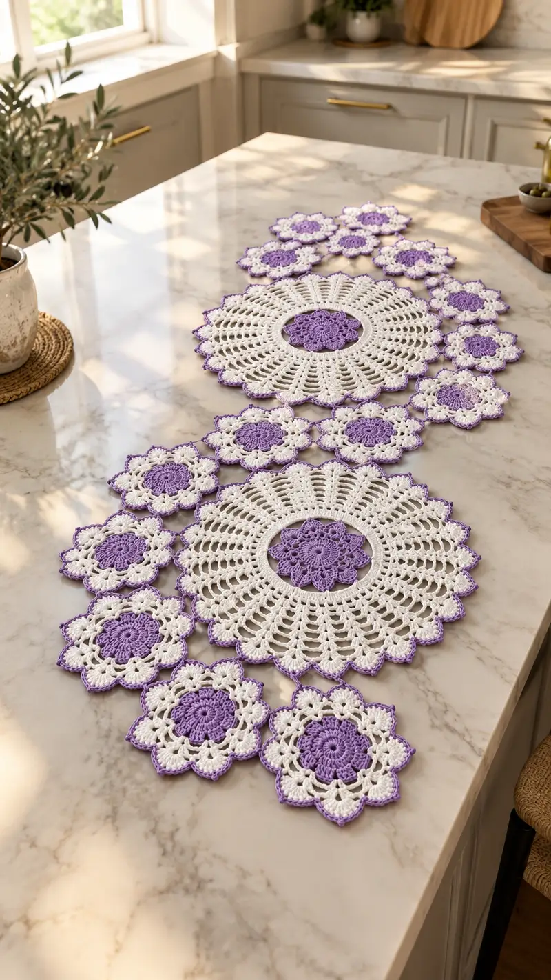 Elegant Floral Table Runner Pattern crochet pattern - detailed view of completed project