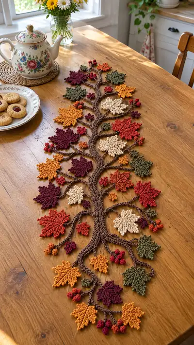 Autumn Maple Branch Table Runner Pattern step 1 - construction progress