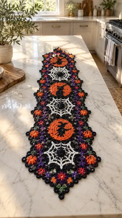 Halloween Lace Table Runner Pattern step 1 - construction progress
