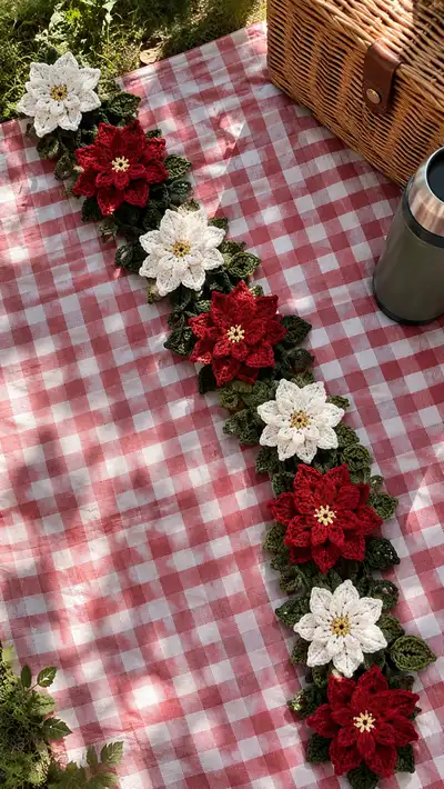 Poinsettia Garland Pattern step 1 - construction progress