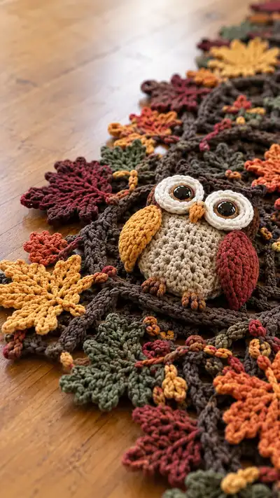 Autumn Owl Table Runner Amigurumi Pattern step 2 - assembly progress
